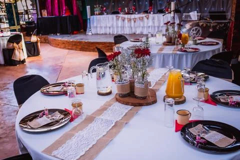 Set table at wedding reception Stock Photos