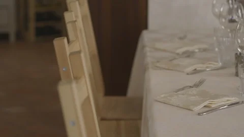 Set tables with elegant funrniture Stock Footage 88327261