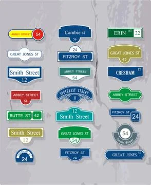 Set of tables for the names and numeration of streets Stock Illustration