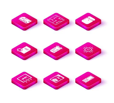 Set Tablet, 3D printer, File document, Video graphic card, Music player Stock Illustration