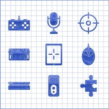 Set Tablet, Computer, Piece of puzzle, mouse gaming, Video game console, Po.. Stock Illustration