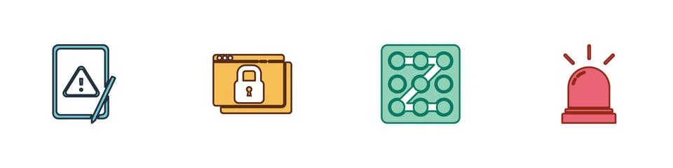 Set Tablet with exclamation mark, Secure your site HTTPS, SSL, Graphic password Illustration