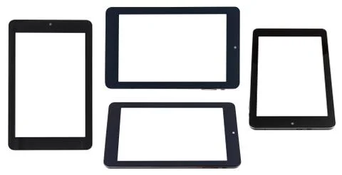 Set of tablet pc with cut out screen isolated Stock Photos