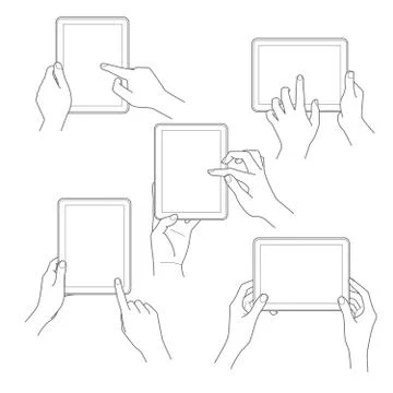 Set of tablet screen with hands vector Stock Illustration