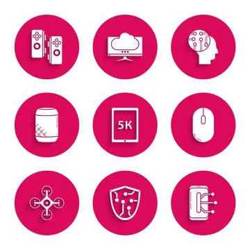 Set Tablet with text 5k, Cyber security, Smartphone, mobile phone, Computer Ilustración de archivo