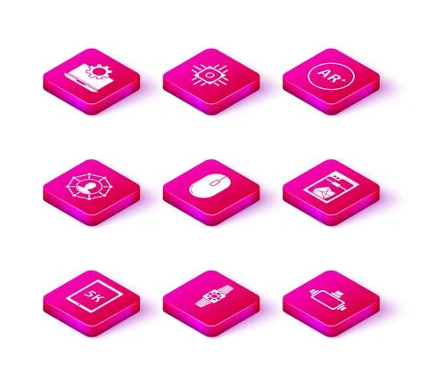 Set Tablet with text 5k, Smartwatch, Project team base, Computer mouse, Virtual Illustrazione stock