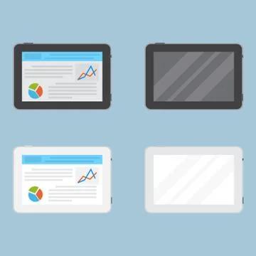 Set of tablets with blank screen and with some information on a display. Mock Stock-Illustration