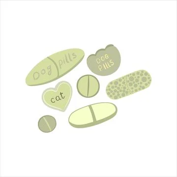Set of tablets for dogs vector, colored medicinal vitamins. Vet clinic. Stock Stock Illustration