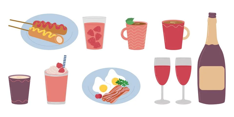 Set of tableware for decorating dining room. Stock Illustration