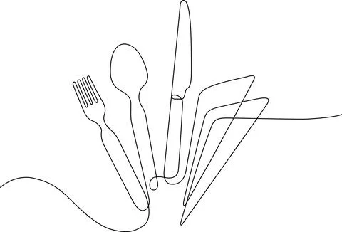 Set of tableware including fork, spoon, knife, and napkin Vector イラスト素材