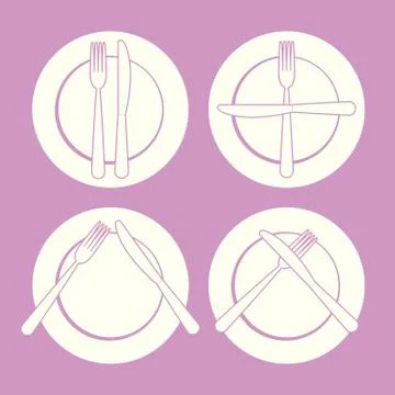 Set of tableware on pink background Stock Illustration