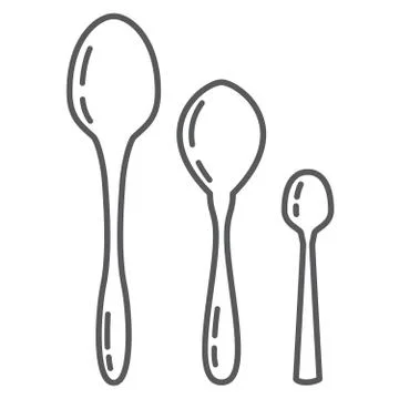 Set of tableware. Table and tea and dessert spoon. In flat style vector. Ilustración de archivo