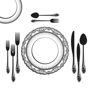 Set of tableware on white background Illustrazione stock