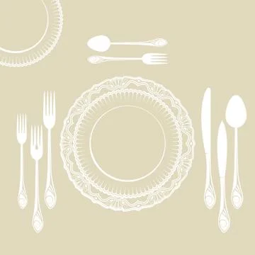 Set of tableware on white background Stock Illustration