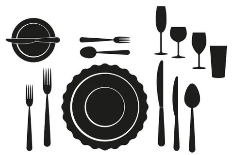 Set of tableware on white background Stock Illustration