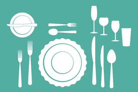 Set of tableware on white background Stock Illustration