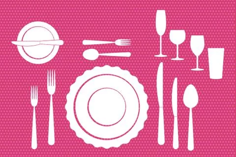 Set of tableware on white background Stock Illustration