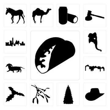 Set of taco outline on white background, cowboy hat christmas tree images mis Illustrazione stock gratuita
