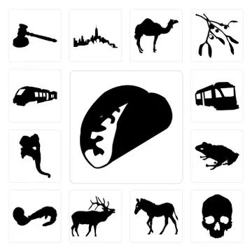 Set of taco outline on white background, simple skull zebra elk shrimp backgr Free Stock Illustration