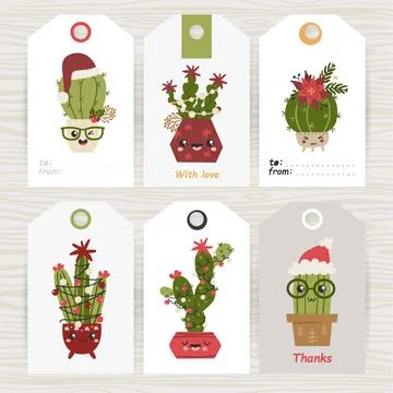 Set of tags with cute cacti. Stock Illustration