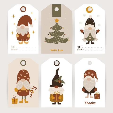Set of tags with cute gnomes. Stock Illustration