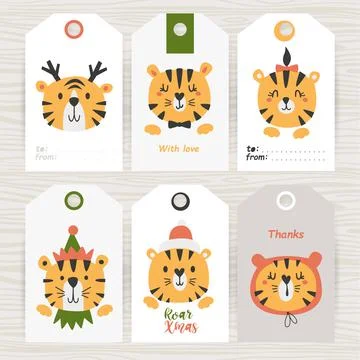 Set of tags with cute tigers. Stock Illustration