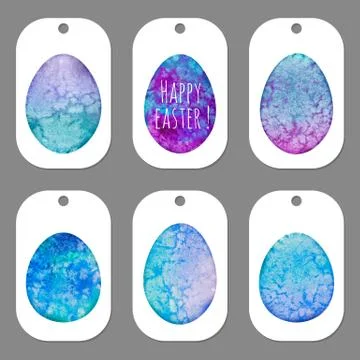 Set of tags for Easter. Watercolor silhouettes eggs. Stock Illustration