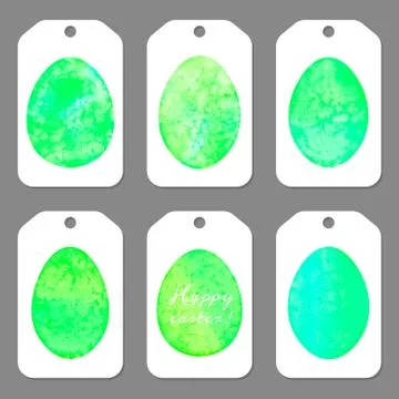 Set of tags for Easter. Watercolor silhouettes eggs. Stock Illustration