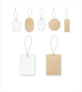 Set of tags or sale vector shopping labels with rope . White paper and brown Illustrazione stock