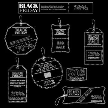 A set of tags, templates for Black Friday. Big sale, maximum discount. Stock Illustration