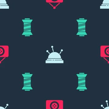 Set Tailor shop, Needle bed and needles and Sewing thread on seamless pattern Stock Illustration