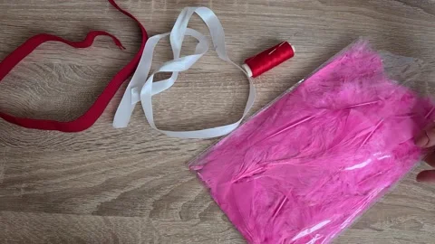 Set of tailoring tools, accessories and fabric on table Stock Footage 153613134