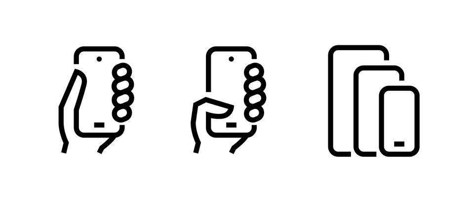 Set of Take, Push on Phone, Compare Phones Multi-Cameras icons. Editable line Stock-Illustration