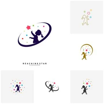 Set of Take a Star Logo Design Template Vector. Reaching Stars Concepts. Crea Stock Illustration