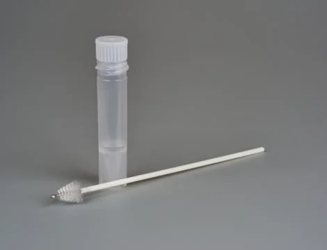 Set for taking HPV testing on gray background Stock Photos