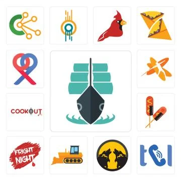 Set of tall ship, , pack wolf, dozer, fright night, corn dog, cookout, javeli 무료 스톡 일러스트