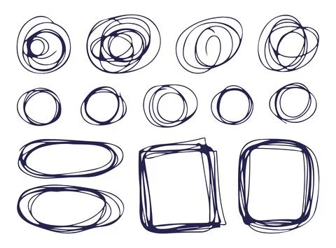 Set of tangled doodle line art frames. Abstract hand drawn flourish pen. A sk Illustrazione stock
