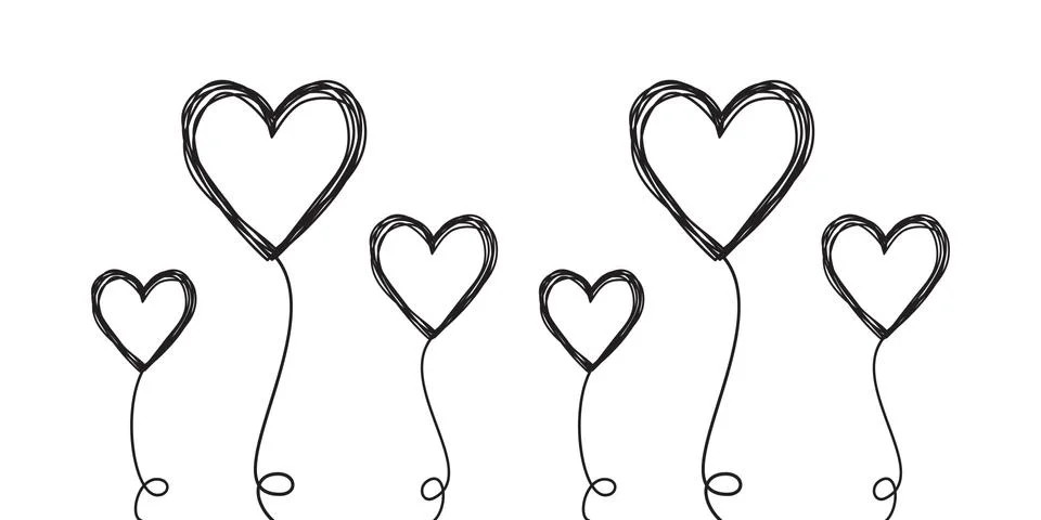 Set of tangled scribbled heart on a string Illustrazione stock