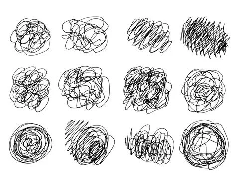 Set of tangled tangle of doodle line art. Abstract hand drawn flourish pens.  Stock Illustration