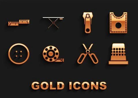 Set Tape measure, Sewing Pattern, Thimble for sewing, Scissors, button clot.. Illustrazione stock