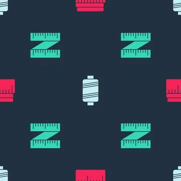Set Tape measure, Sewing thread and on seamless pattern. Vector Stock Illustration
