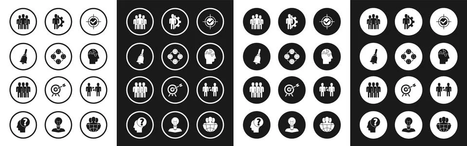 Set Target and check mark Project team base Ringing bell Users group Human he Stock Illustration