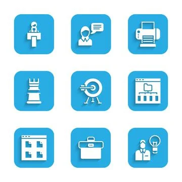 Set Target with arrow, Briefcase, Human lamp bulb, Browser files, Business イラスト素材