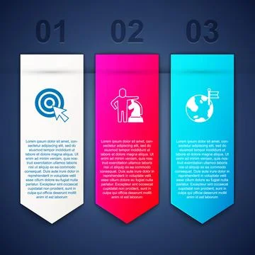 Set Target with arrow, Chess and Planet flag. Business infographic template.. Stock Illustration