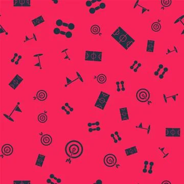 Set Target with arrow, Dumbbell, Golf flag and Football or soccer field on Stock Illustration