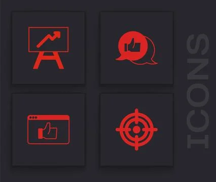 Set Target, Board with graph chart, Customer product rating and  icon. Vector Illustrazione stock