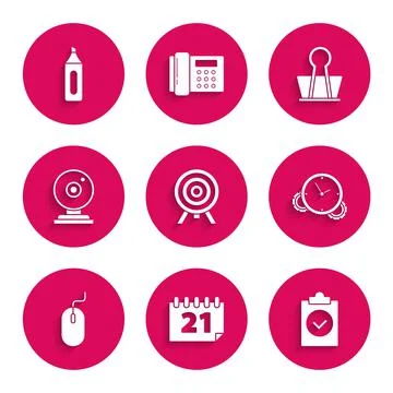 Set Target, Calendar, Completed task, Time Management, Computer mouse, Web Stock Illustration
