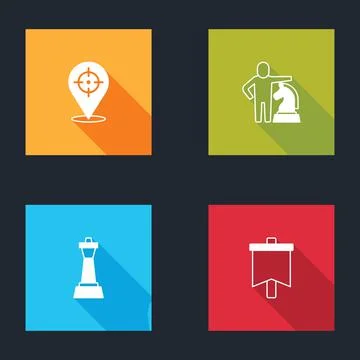 Set Target, Chess, and Flag icon. Vector Illustrazione stock