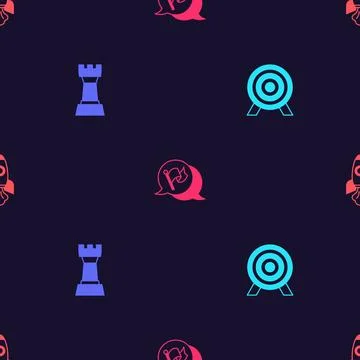 Set Target, Chess, Flag and Rocket ship on seamless pattern. Vector Stock Illustration
