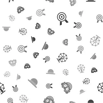 Set Target, Clown head, Ferris wheel and hat on seamless pattern. Vector Stock Illustration